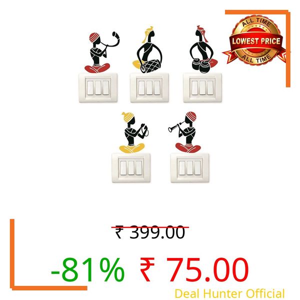 Ghar Kraft PVC Vinyl Multicolour Folk Band Switch Board Wall Sticker for Kids & Home | Self-Adhesive Decorative Switch Sticker for Bedroom, Kitchen, Office & Living Room