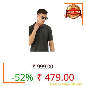Peter England Men's Snug Fit Solid Polo T-Shirt with Coloured Collar Tipping| Cotton Rich| Premium Pique Weave Medium Grey