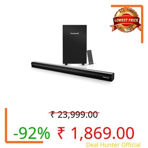 Honeywell Trueno U3000 Soundbar 200W, 2.1Ch Surround Sound Home Theatre, Deep Bass Down Firing Subwoofer, 3 EQ Modes, BT v5.3, AUX, USB, Optical Input, HDMI/ARC, Sleek Remote