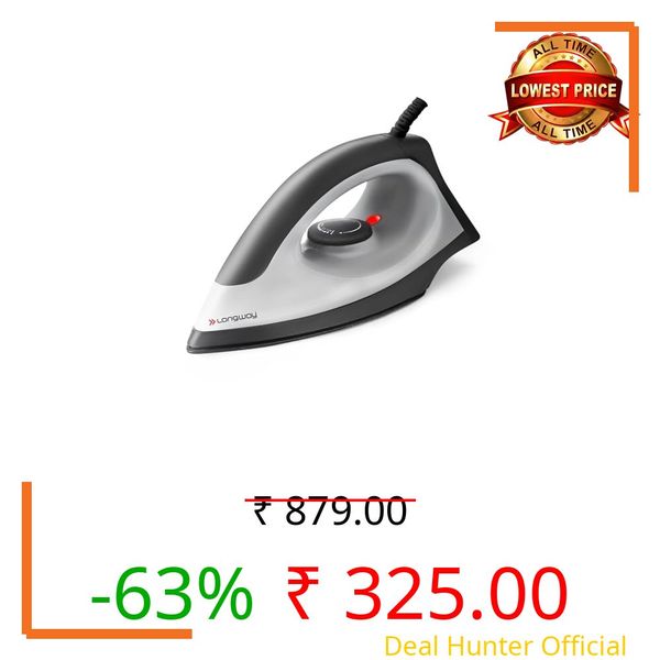Longway Kwid Light Weight Non-Stick Teflon Coated Dry Iron, Electric Iron for Clothes | 2 Years Warranty (1100 Watt, Black)