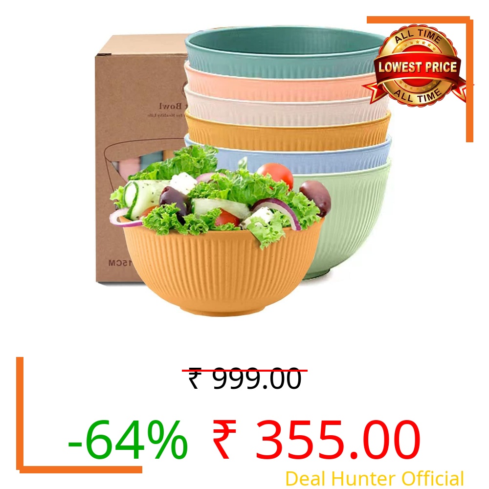 G-KARUNA Wheat Straw Fiber Unbreakable Cereal Bowls Microwave and Dishwasher Safe BPA Free E-Co Friendly Lightweight Bowl (Tableware) Pack of 6 (Multicolor)