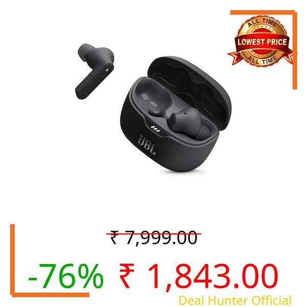 JBL Tune Beam In Ear Wireless TWS Earbuds with Mic, ANC Earbuds, Customized Extra Bass with Headphones App, 48 Hrs Battery, Quick Charge, 4-Mics, IP54, Ambient Aware & Talk-Thru, Bluetooth 5.3 (Black)
