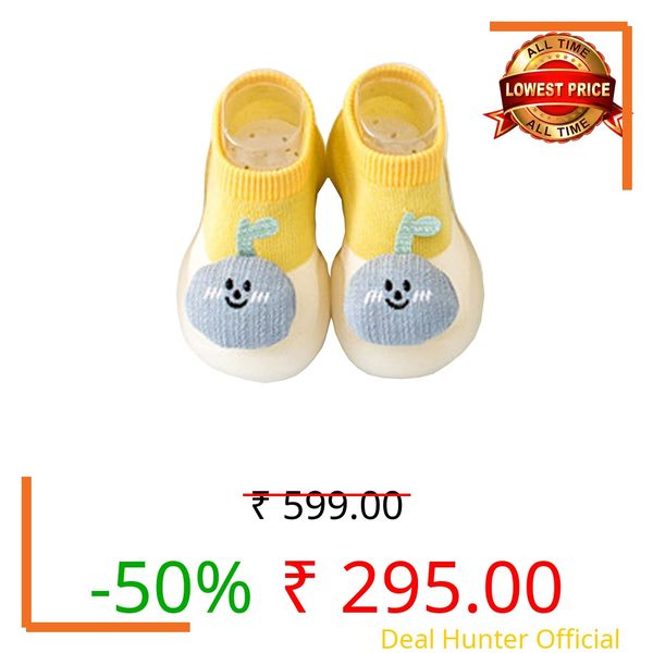 EVISCLUE Children's Multicolor Random Cartoon Cotton and Silicon Rubber base Shoes Cum Socks, Antislip Soft Sole Kid's Shoes, Breathable Socks Shoes For Baby (Multicolor) (12-16 Months)