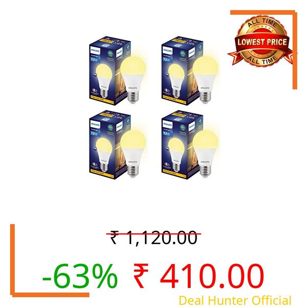 Philips 12-watt LED Bulb |AceBright High Wattage LED Bulb|Base: E27 Light Bulb for Home | Warm White, Pack of 4