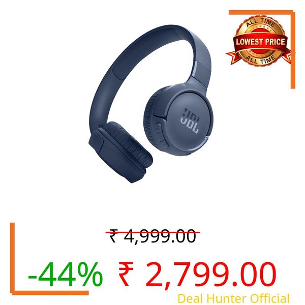 JBL Tune 520BT Wireless On Ear Headphones with Mic, Upto 57H Battery, Speed Charge : 5 Min Charge Gives Up to 3H of Playback, Multipoint Connect, Customizable Bass with Headphones App, BT 5.3 (Blue)