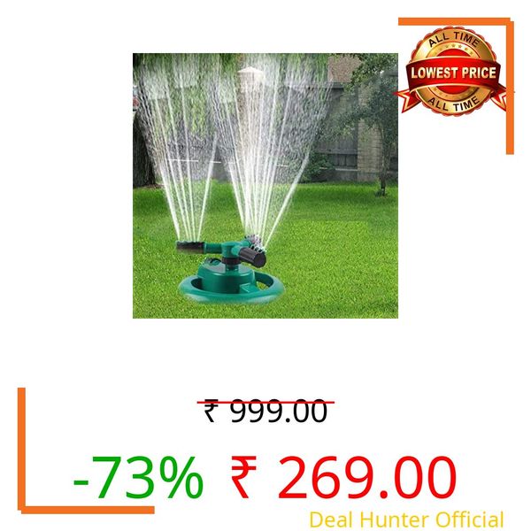 Sukhrup Multi-Function 1 Pc Automatic 360 ° Rotating Adjustable Round 3 Arm Lawn Water Sprinkler for Watering Garden Plants/Pipe Hose Irrigation Yard Water Sprayer Rain Water Gadget Fountain Sprayer