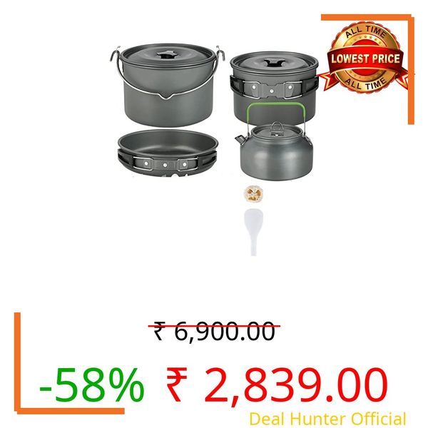 Linist Camping Cookware Mess Kit, Large Size Hanging Pot Pan Kettle with Camping Cooking Set for 6 Person for Outdoor Camping Hiking Picnic