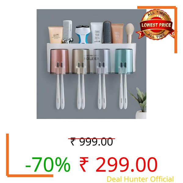 Srxes Plastic Toothbrush Holder Wall Mounted, Tooth Brushes Holder, Toothbrush Holders For Bathroom, Brush Holder For Bathroom Wall Mounted (4 Cup, White)