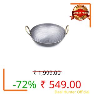 PTR Smooth Edge Iron Kadai 700 ML 8.7 Inch Food Grade Hammered Heavy Base Lohe Ki Kadhai Metal Spoon Friendly Gas Induction Compatible 20 Year Warranty 1000 Gram