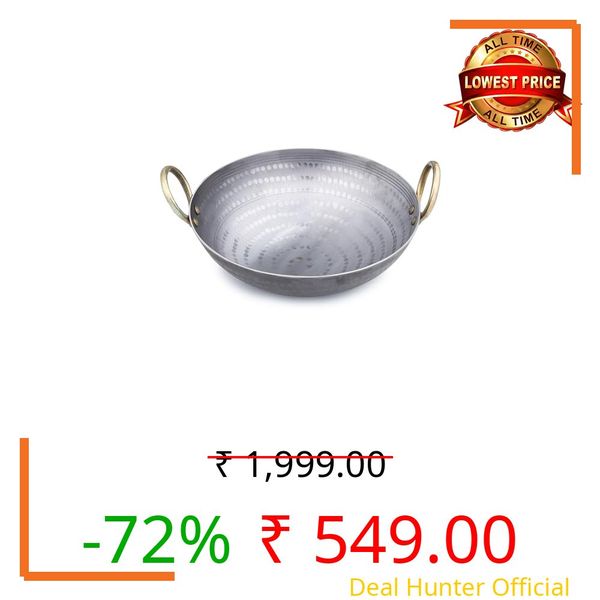 PTR Smooth Edge Iron Kadai 700 ML 8.7 Inch Food Grade Hammered Heavy Base Lohe Ki Kadhai Metal Spoon Friendly Gas Induction Compatible 20 Year Warranty 1000 Gram