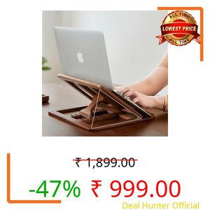 Artistic Gifts Handcrafted Wooden Laptop Stand for Desk with Adjustable Height, Foldable Riser for Laptop, Compatible for for iPad MacBook Pro Notebook HP Dell Devices Up to 15.6 inches (Walnut)