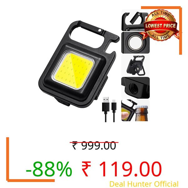 Desidiya® 800 Lumen Rechargeable COB Keychain Work Light with 3 Lighting Modes, Magnetic Base, Keyring LED Torch Keychain Flashlights Mini Work Light for Workshop, Repairing, Emergency