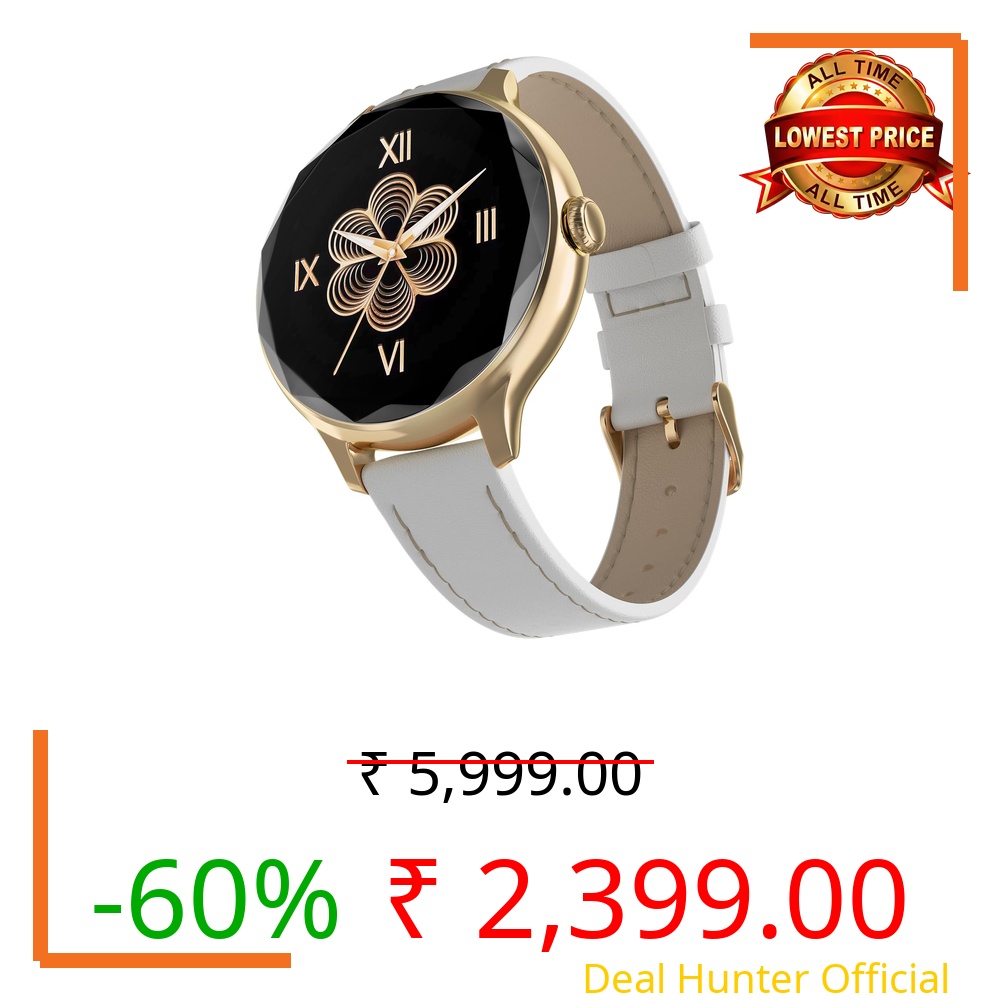 Noise Diva Smartwatch with Diamond Cut dial, Glossy Metallic Finish, AMOLED Display, Mesh Metal and Leather Strap Options, 100+ Watch Faces, Female Cycle Tracker Smart Watch for Women (Pearl White)