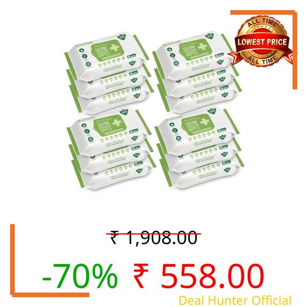 AROKLEEN 99.99% 576 Count Germ Protection Multipurpose Thick & Soft Wet Wipes, 100% Alcohol-Free, Disinfectant Sanitizer Wet Wipes for Skin & Surfaces, Aloe Vera Fragrance, Anti Germ Pack of 12