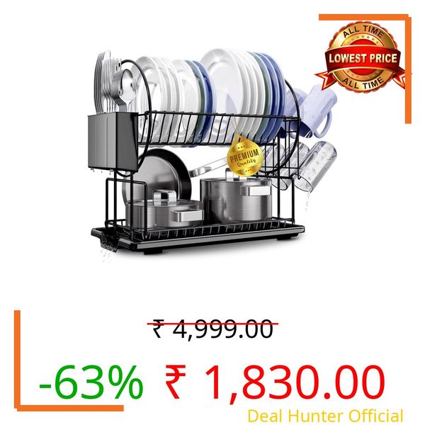 JUPPLIES Stainless Steel Dish Drainer for Sink with Removable Utensil Holder, Cup Holder and Drying Rack – Dish Drainer with Automatic Drain Function – Dish Drainer