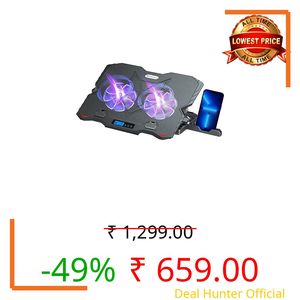 Zebronics NC5500D Powerful Laptop Cooler with Dual 125mm Fans, Silent Operation, Adjustable Fan Speed, Display, Controls, USB, 5 Step Retractable Stand and Mobile Holder