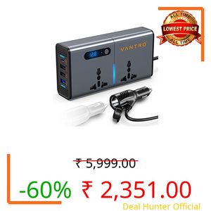 VANTRO Power Inverter/Laptop Charger with 3 USB (6.2A Max) & 1 C Type(1*27WPD) Smart USB Ports, Patented Technology 12-24V DC to 220V AC- Bonus Cigarette Lighter Port - Ideal for Car, Bus, and Truck Use Model:: P2 Pro