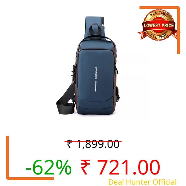 ARURA (LABEL) Multifunction Crossbody Bag Anti-theft Shoulder Bag with USB Port and Code Lock Travel Sling Bag Messenger Backpack Chest Bag for Unisex (Blue + Brown)