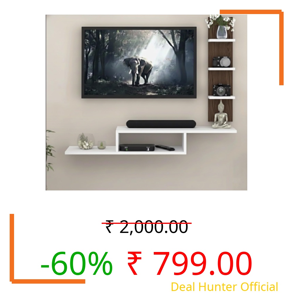 Bros Moon Dual L Inverted Base Floating TV Cabinet | Best for Smart TVs up to 40 Inches | Engineered Wood | Space Saving Eco Design | Wenge White Finish