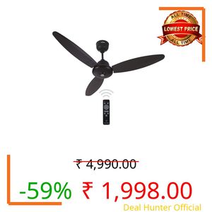 ACTIVA Gracia 1200MM (28 Watts) BLDC Motor Ceiling Fan With LED Light | Remote | 3 Blade Energy Saving BEE 5 Star Rated Fan | Noiseless Operation | High Speed | 5 Year Warranty (Smoke Brown)