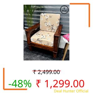 ohello® Stretchable/Spandex Printed Sofa Slip Cover, Pack of 6 Sofa seat Covers can use for livingroom, Couch, Wooden Sofas & Offices (Beige & White, SSC_907)