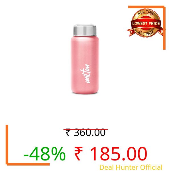 MILTON Aqua 500 Stainless Steel Water Bottle 485 ml, Single Walled, ISI Certified I Leak Proof Lid, Rust Proof I For School, Office, Gym I Light Pink