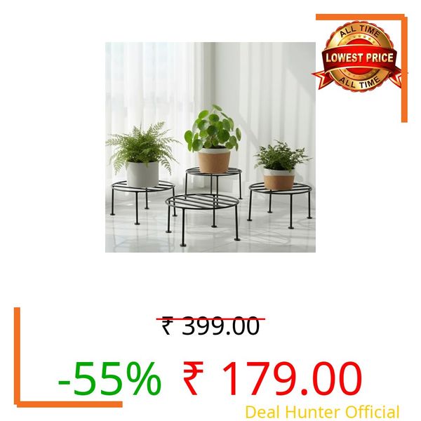 ORILEY 4 Pcs Round Plant Stand Galvanised Metal Flower Pot Holder Rust Resistant Gamla Support Corner Rack Outdoor Display Shelf for Home Garden Balcony Decoration (Black)
