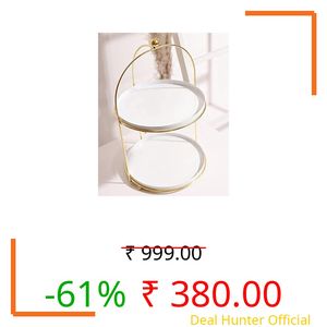 Delight World White and Gold Metal 2-Tier Cake Stand Snack Platter for Home Decor 32CM (WHITE)