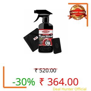 SHEEBA Tyre Shine (500mL Polish) with Microfiber Cleaning Cum Detailing Towel and Applicator Foam Pad
