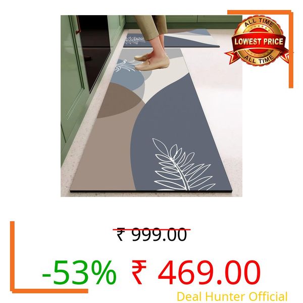 Lucario Kitchen Mat 2 Piece Anti Fatigue Kitchen Floor Mat Non Slip Waterproof Teal Kitchen Rugs and Kitchen Mats for Floor Laundry Room Home Office Sink (LK-03)' (Leaf MAT)