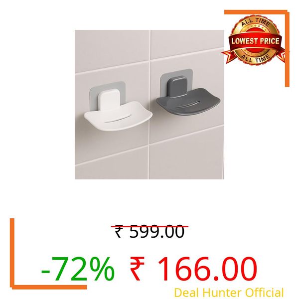 Satpurush Self-Adhesive Soap Holder for Bathroom (Pack of 2) Wall Mounted No-Drill Soap Stand with Water Drainage | Strong Sticker Plastic Soap Dish for Wash Basin & Kitchen (White & Gray)