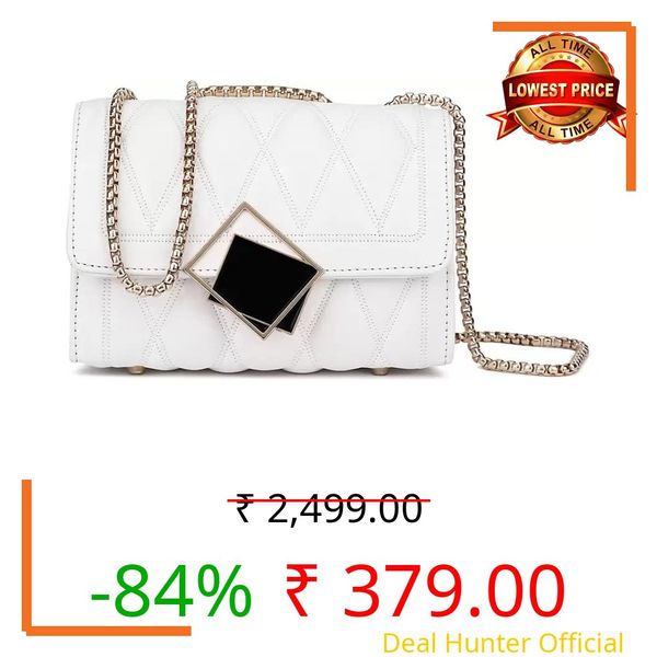KRIFTY Cross Body Sling Bag for Women with Gold Chain (White)