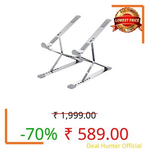 Amazon Basics Double Layer Laptop Stand, 7X9 Height & Angle Adjustable Aluminum Tabletop Riser, Fits Upto 17 Inch Laptops (Silver)