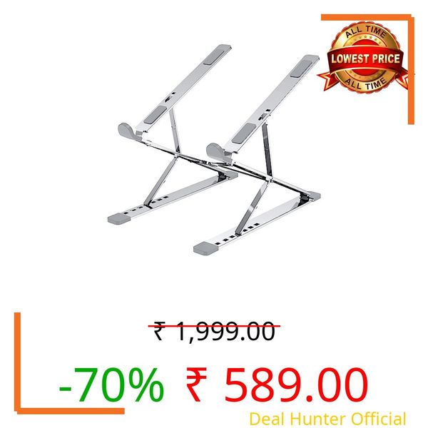 Amazon Basics Double Layer Laptop Stand, 7X9 Height & Angle Adjustable Aluminum Tabletop Riser, Fits Upto 17 Inch Laptops (Silver)