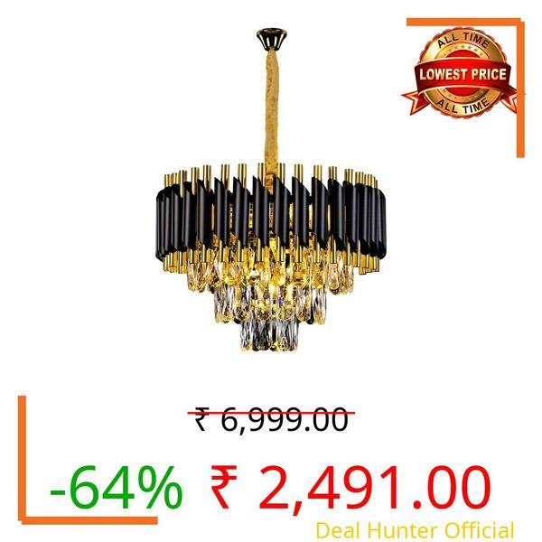FLOSTON Modern Crystal Chandeliers Black Gold K9 Crystal 3 Tier Round Crystal Chandelier Ceiling Light Fixture for Living Room and Hallway 400mm…