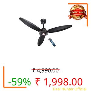 ACTIVA Gracia 1200mm Ceiling Fan, 3 Wider Blade, BLDC 28 Watt Motor Fan with LED Light, Energy Saving, Full Remote Control, Reversible Mode and Timer, 4 Years Warranty - Smoke Brown