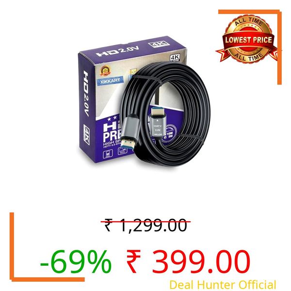 XIKKART HDMI Cable 5M 4K, HDMI To HDMI Cable, Male To Male High Speed 18Gbps HDMI 2.0 Cord Supports 4K Ultra HD, 3D, 1080p, Ethernet Compatible for TV, Laptop, PC, Monitor & Projector Multicolor