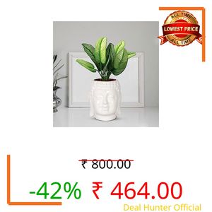 Lasaki Buddha 5 inch White Ceramic Flower Pot for Indoor & Outdoor Plants | Decorative Balcony, Garden, Home & Office Succulent Pot | Unique Designer Gamla Plant Holder (H-12.5 X D-12.5 cm)