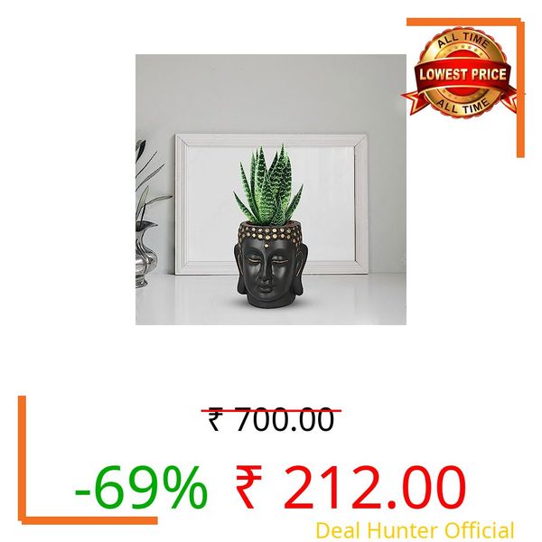 Lasaki Buddha 3.5 inch Black Gold Ceramic Pots for Indoor Plants, Planters, Flower, Pots, gamla,Outdoor,Balcony,Home,Round,Garden, Office Decor,Succulent(H - 9 X D - 8.5 cm)(Plants not Included)