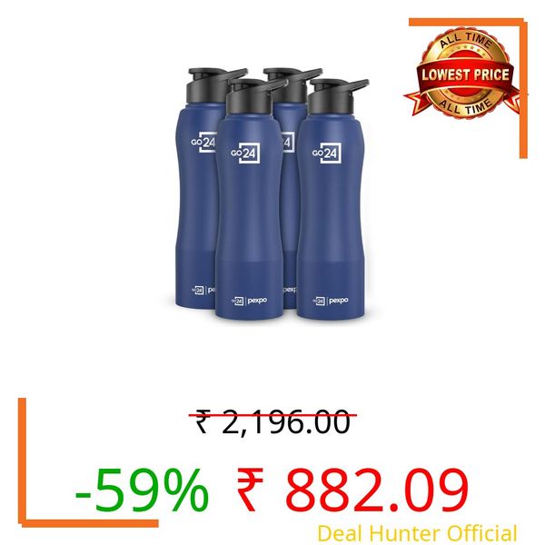 Go24 pexpo Stainless Steel Water Bottle Bistro Denim Blue 1000ml Pack of 4