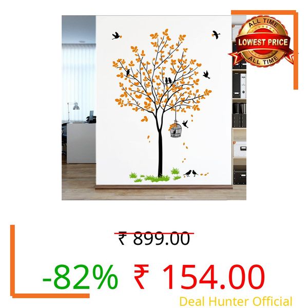 Decal O Decal Vinyl Orange Tree with Birds Cage and Nest Self Adhesive Wall Sticker, 1x90 cm