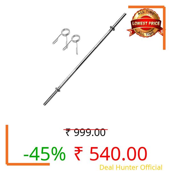 CLOVERBYTE 4 Feet Straight Rod With 2 Piece of Spring Lock for Biceps & Triceps Weight Lifting Bar
