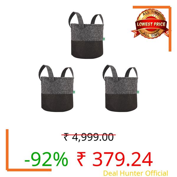 GREENSHEEP Geo Fabric Grow Bags UV Treated Gardening Cotton Pots Terrace Indoor Outdoor Balcony Nursery Leafy Vegetable and Flower (Black & Dark Grey Round 400 GSM Size 10x10 Pack of 3)