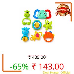 Storio Baby Products Toys 7 Pcs Rattle Set with Teathers for New Born Baby Gifts, Toy for Babies, Non-Toxic