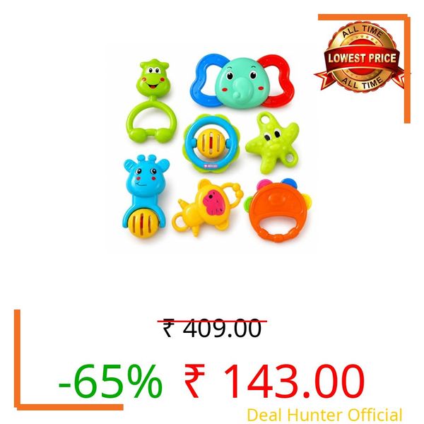 Storio Baby Products Toys 7 Pcs Rattle Set with Teathers for New Born Baby Gifts, Toy for Babies, Non-Toxic