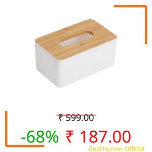 ARJ Bamboo Cover Plastic Tissue Box Holder | Tissue Paper Holder Box Case | Tissue Holder Dispenser Organizer for Car Decor Home, 21x12.5x9.5 cm