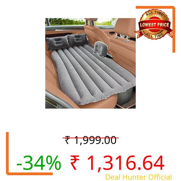 BROGBUS Car Travel Vehicle Inflatable Cushion Car Mattress with Two Pillows Car Pump and Rep Tikki for Car Travel (53.5 x 32.2 x 16.5 Inches, Grey)