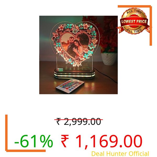 lampees Personalised Acrylic 3D LED Lamp with Digital UV Printed Photo Gift for Anniversary, Wedding, Birthday Multicolor