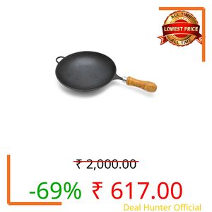 Nakshathra Cast Iron Appam Pan with Wooden Handle, Traditional Appa Chatti, Gas Stove Compatible, Heavy Duty & Pure Non-Stick Cookware for Appam, Omelette & Pancakes - 8 Inch (Black)