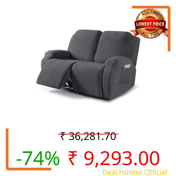 VANSOFY Recliner Cover, 2-Pieces Stretch Reclining Couch Cover with Pockets Loveseat Sofa Slipcovers Soft Washable Furniture Protector for Dogs Cats(Charcoal Gray)